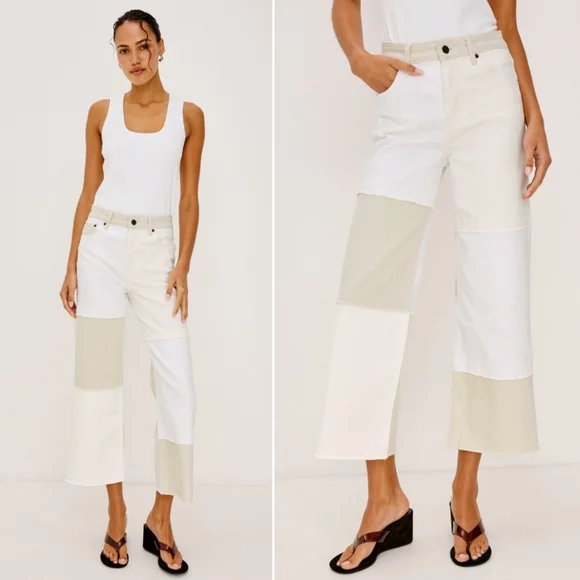 🆕️ Rails Getty Crop Wide Leg Jeans in Ecru Patchwork - Picture 15 of 16